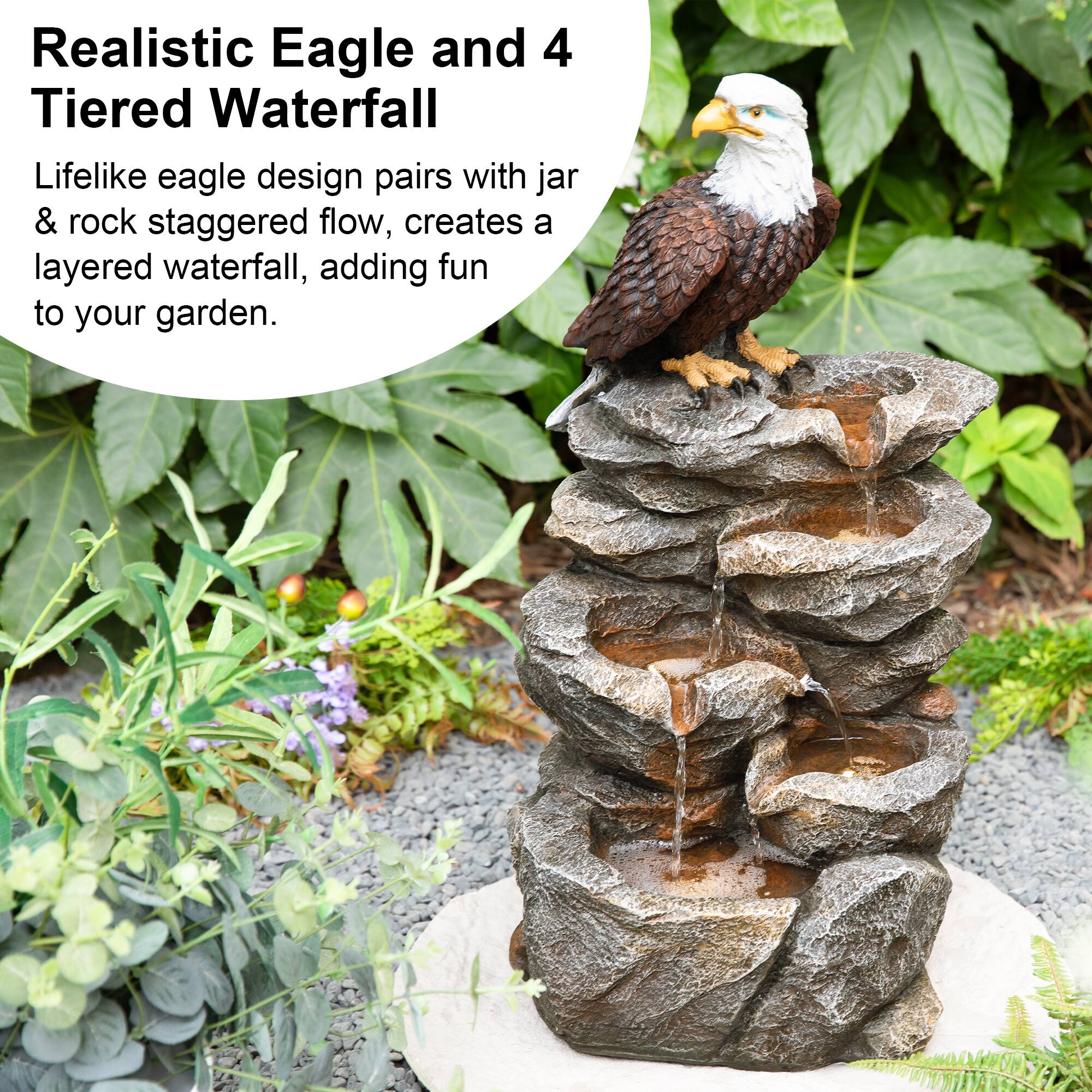 Glitzhome® 25.25" LED 4-Tier Bald Eagle Outdoor Fountain